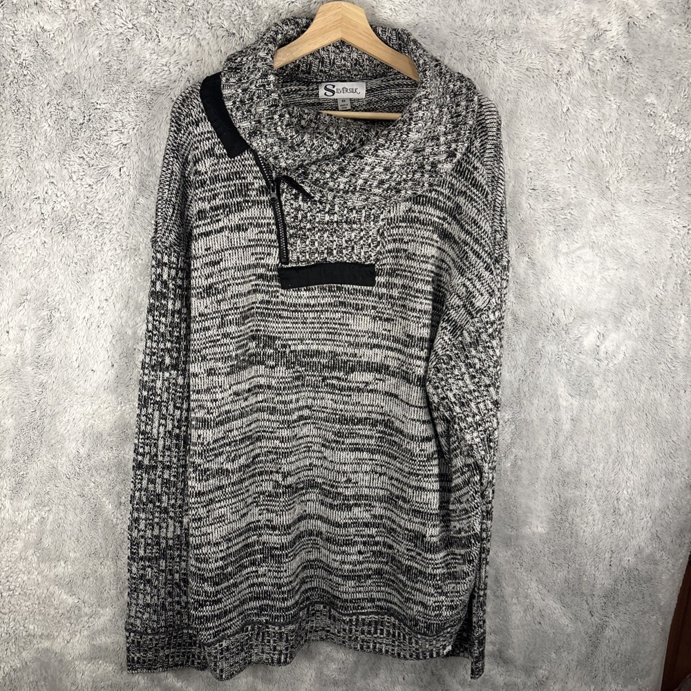 Mens Silversilk Cowl Neck Sweater 100% Microfiber Mens Big 4X Gray